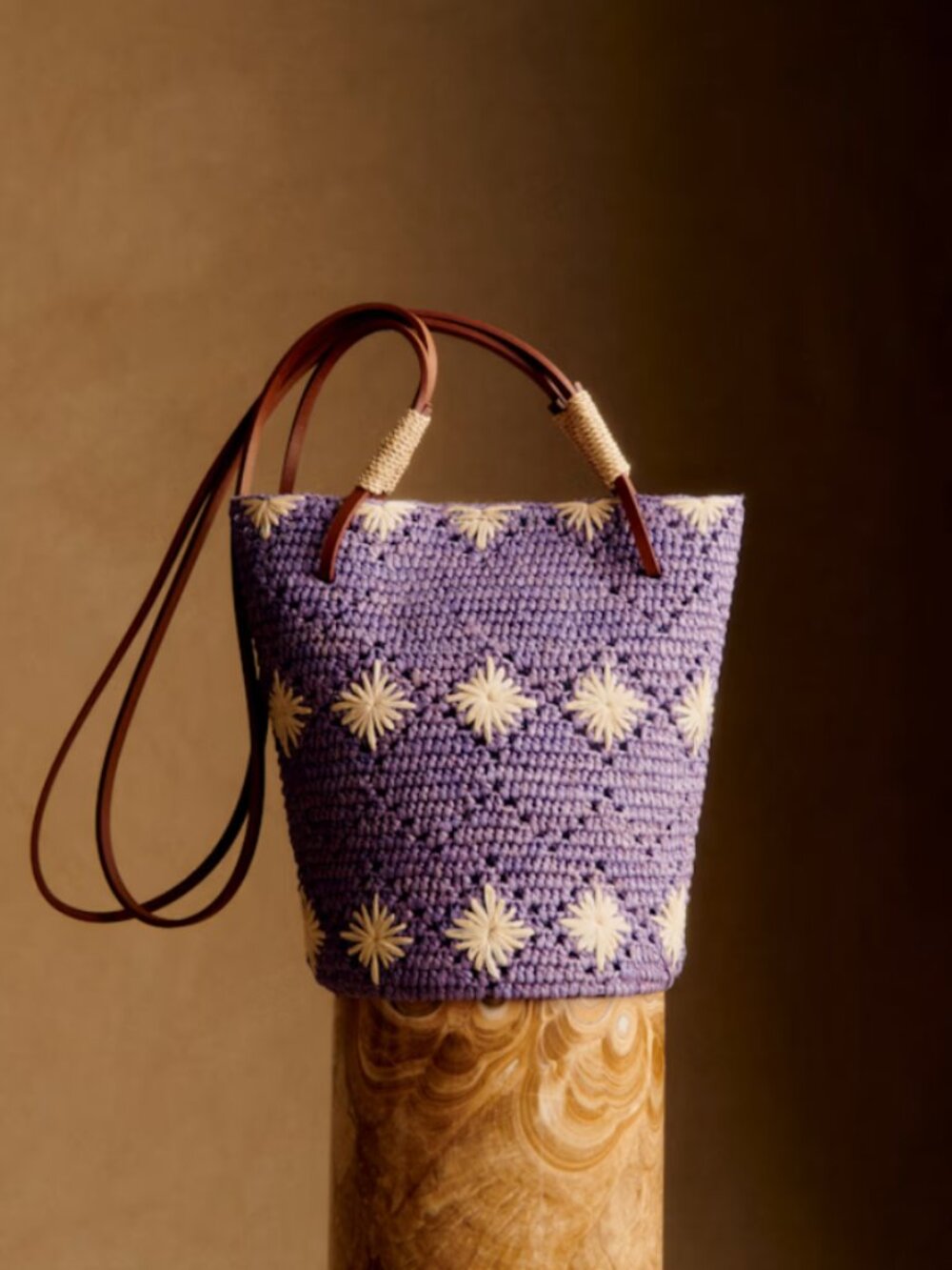 Sezane Rosie Bucket Bag - Purple Embroidery